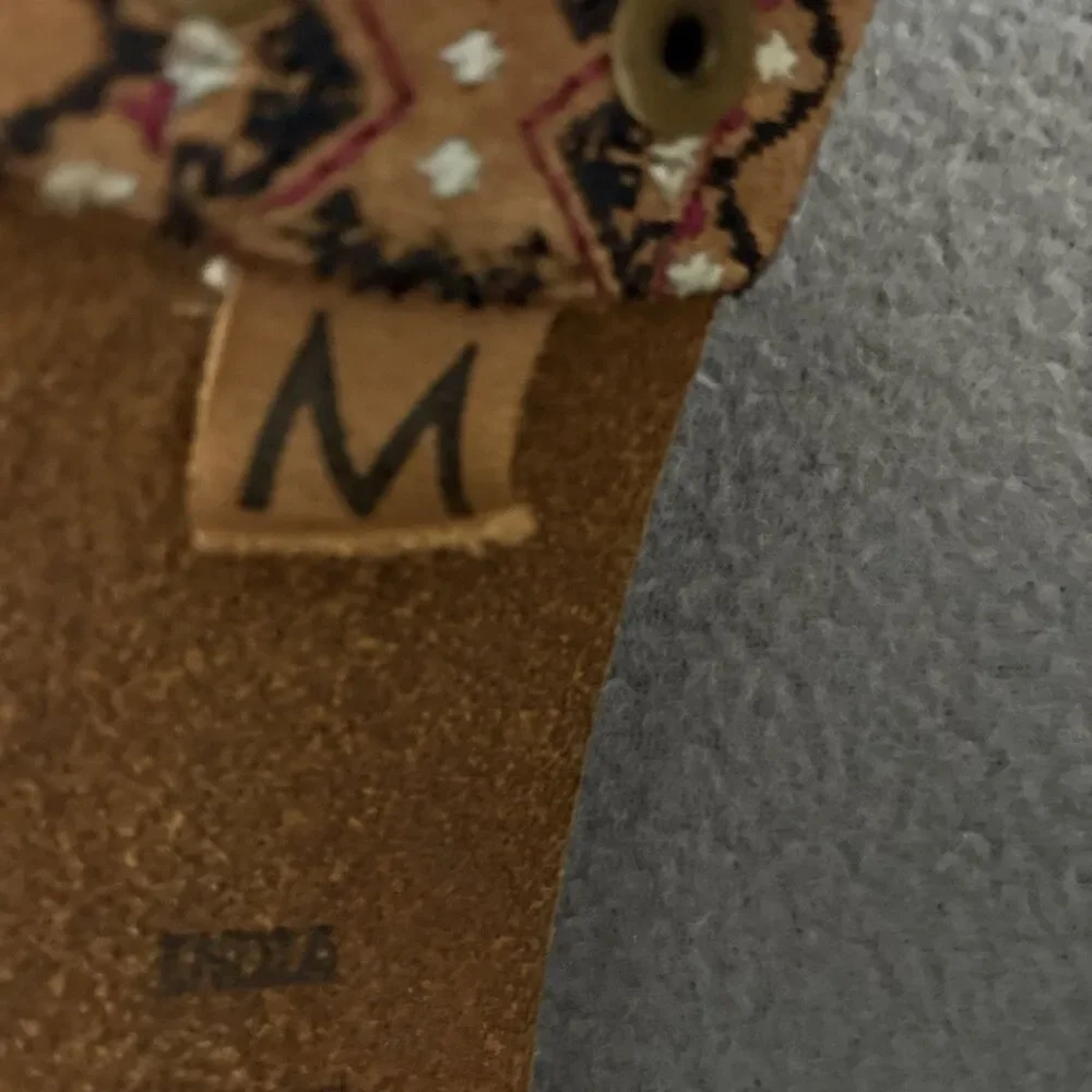 Lucky Brand Belt Womens Brown Embroidered Floral Leather Brass Buckle Size M